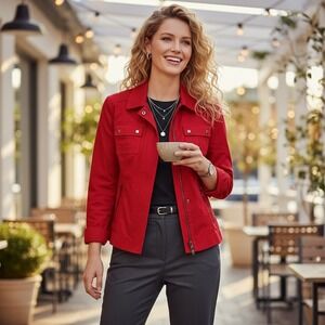 Jones New York Signature Womens S Red Stretch Jacket Silver Buttons Stylish